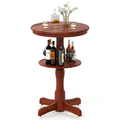 2-Tier Round High Top Bar Table with Storage Shelf and Pedestal Base
