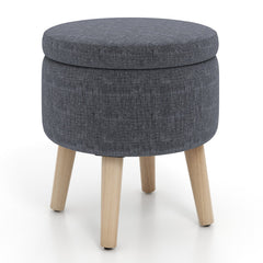 Round Storage Ottoman with Rubber Wood Legs and Adjustable Foot Pads