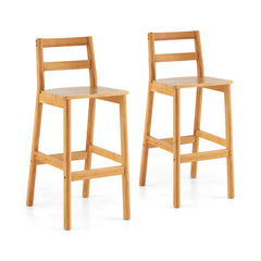 Set of 2 28 Inch Rubber Wood Bar Stools with Backrest and Footrest