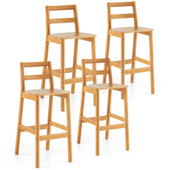 Set of 2 28 Inch Rubber Wood Bar Stools with Backrest and Footrest