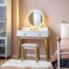 Makeup Vanity Table Set with Touch Screen Dimming Mirror and 3 Color Lighting Modes