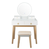 Makeup Vanity Table Set with Touch Screen Dimming Mirror and 3 Color Lighting Modes