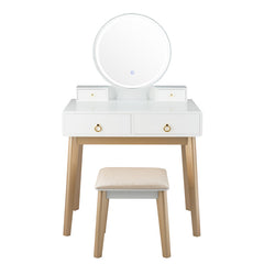 Makeup Vanity Table Set with Touch Screen Dimming Mirror and 3 Color Lighting Modes