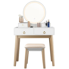 Makeup Vanity Table Set with Touch Screen Dimming Mirror and 3 Color Lighting Modes