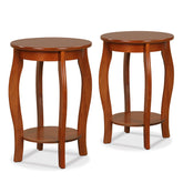 Set of 2 15 Inch 2-Tier Round End Table with Storage Shelf