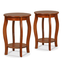 Set of 2 15 Inch 2-Tier Round End Table with Storage Shelf