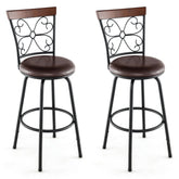 2 Pieces 24-30 Inch Adjustable PU Cushioned Swivel Barstools