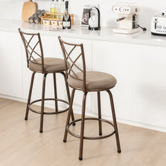 2 Pieces Swivel Plush Fabric Cushioned Bar Stool Set