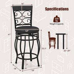 Set of 2 26 Inch Bar Stool with Backrest and Footrest