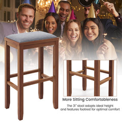 2 Pieces 31 Inch Upholstered Bar Stool Set with Solid Rubber Wood Frame and Footres