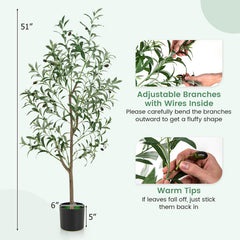 4.5 Feet Tall Artificial Olive Tree Fake Potted Trees with Realistic Fruits
