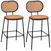 29.5 Inch Modern Faux Leather Bar Stools with Imitation Rattan Woven Backrest