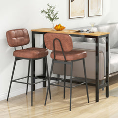 Set of 2 Bar Stools with Padded Seat and Footrest for Kitchen Island