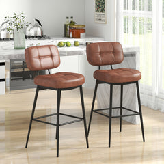 Set of 2 Bar Stools with Padded Seat and Footrest for Kitchen Island