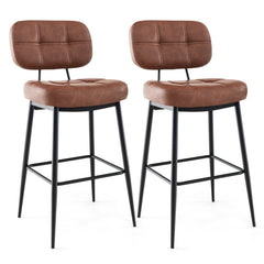 Set of 2 Bar Stools with Padded Seat and Footrest for Kitchen Island