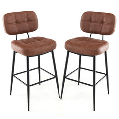 Set of 2 Bar Stools with Padded Seat and Footrest for Kitchen Island