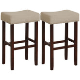 2 Set of 29 Inch Height Upholstered Bar Stool with Solid Rubber Wood Legs and Footrest
