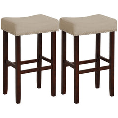 2 Set of 29 Inch Height Upholstered Bar Stool with Solid Rubber Wood Legs and Footrest