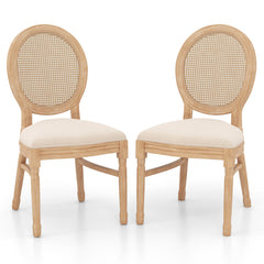 Set of 2 Dining Chairs French Style Kitchen Chair with Hand-Woven Rattan Backrest