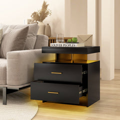 LED Nightstand with 2 Storage Drawers for Bedroom