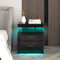 LED Nightstand with 2 Storage Drawers for Bedroom