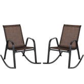 Set of 2 Metal Patio Rocking Chair with Breathable Seat Fabric