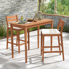 Set of 2 Outdoor Wood Barstools with Soft Seat Cushion
