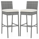 Set of 2/4 Patio Wicker Barstools with Soft Seat Cushion and Cozy Footrest
