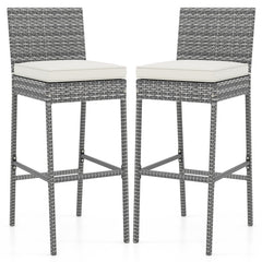 Set of 2/4 Patio Wicker Barstools with Soft Seat Cushion and Cozy Footrest