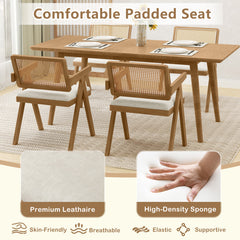 Set of 2 Rattan Accent Chairs with Padded Cushion and Rubber Wood Frame