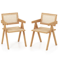 Set of 2 Rattan Accent Chairs with Natural Bamboo Frame