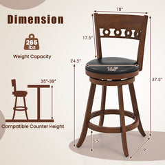 Set of 2 Swivel Bar Stools with Rubber Wood Frame