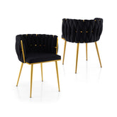 Set of 2 Upholstered Dining Chair with Curved Backrest and Metal Tubes