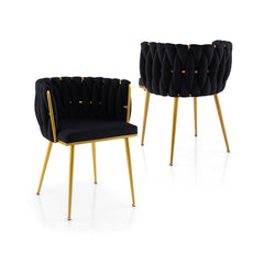 Set of 2 Upholstered Dining Chair with Curved Backrest and Metal Tubes