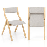 Set of 2 Wooden Folding Dining Chair with Linen Fabric Padded Seat and Backrest