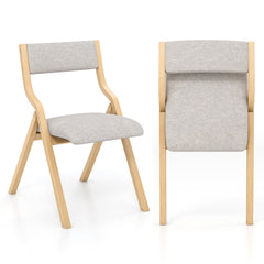 Set of 2 Wooden Folding Dining Chair with Linen Fabric Padded Seat and Backrest