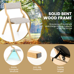 Set of 2 Wooden Folding Dining Chair with Linen Fabric Padded Seat and Backrest