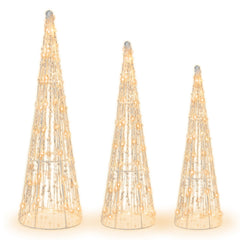 Set of 3 Pre-lit Christmas Cone Trees with Star Strings
