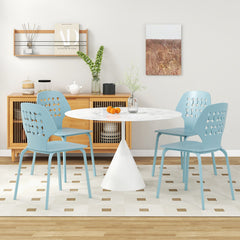 Set of 4 Metal Dining Chair with Hollowed Backrest and Metal Legs