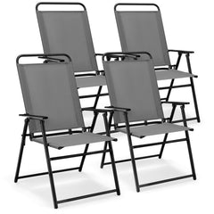 Outdoor Folding Sling Chairs Set of 4 with Armrest and Backrest