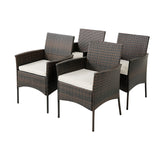 Set of 4 Patio PE Wicker Dining Chairs with Seat Cushions and Armrests