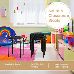 17.5 Inch Set of 6 Portable Plastic Stack Stools with Metal Frame
