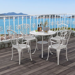 Set of 4 Cast Aluminum Patio Dining Chairs with Armrests and Decorative Patterns