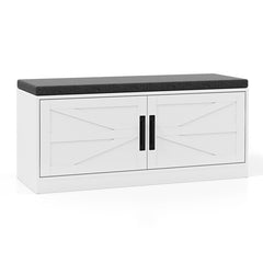 Shoe Bench with Cushion Farmhouse Shoe Rack Organizer with 2 Barn Doors