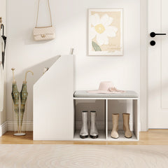 Shoe Storage Bench with Removable Seat Cushion and 6 Storage Compartments