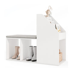 Shoe Storage Bench with Removable Seat Cushion and 6 Storage Compartments