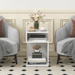 S-Shaped Side Table with Unique S-shaped Frame and 2 Open Compartments