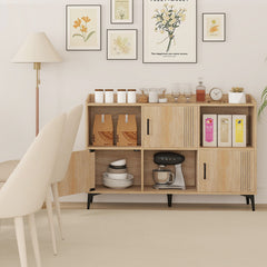Sideboard Storage Cabinet Bookcase with 3 Doors and Open Compartments