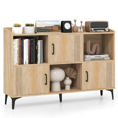 Sideboard Storage Cabinet Bookcase with 3 Doors and Open Compartments