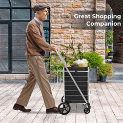 Folding Shopping Cart with Waterproof Liner Wheels and Basket